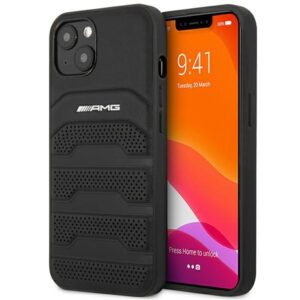 AMG AMHCP14MGSEBK Apple iPhone 14 Plus / 15 Plus 6.7" juodos spalvos kietas dėklas with Leather Debossed Lines