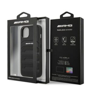 AMG AMHCP14MGSEBK Apple iPhone 14 Plus / 15 Plus 6.7" juodos spalvos kietas dėklas with Leather Debossed Lines - Image 8