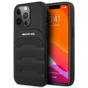 AMG AMHCP14XGSEBK Apple iPhone 14 Pro Max 6.7" juodos spalvos kietas dėklas with Leather Debossed Lines