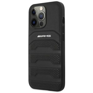 AMG AMHCP14XGSEBK Apple iPhone 14 Pro Max 6.7" juodos spalvos kietas dėklas with Leather Debossed Lines - Image 2