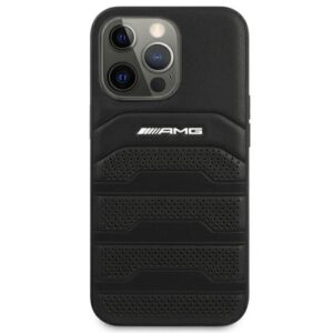AMG AMHCP14XGSEBK Apple iPhone 14 Pro Max 6.7" juodos spalvos kietas dėklas with Leather Debossed Lines - Image 3
