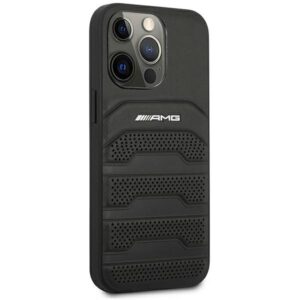 AMG AMHCP14XGSEBK Apple iPhone 14 Pro Max 6.7" juodos spalvos kietas dėklas with Leather Debossed Lines - Image 4