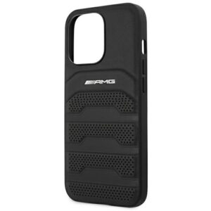 AMG AMHCP14XGSEBK Apple iPhone 14 Pro Max 6.7" juodos spalvos kietas dėklas with Leather Debossed Lines - Image 6