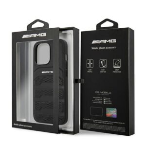 AMG AMHCP14XGSEBK Apple iPhone 14 Pro Max 6.7" juodos spalvos kietas dėklas with Leather Debossed Lines - Image 8