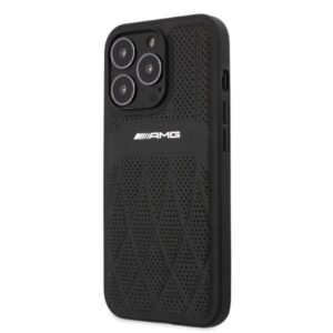 AMG AMHCP13LOSDBK Apple iPhone 13 Pro / 13 6.1" juodos spalvos kietas dėklas with Leather Curved Lines - Image 2