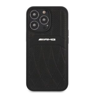 AMG AMHCP13LOSDBK Apple iPhone 13 Pro / 13 6.1" juodos spalvos kietas dėklas with Leather Curved Lines - Image 3