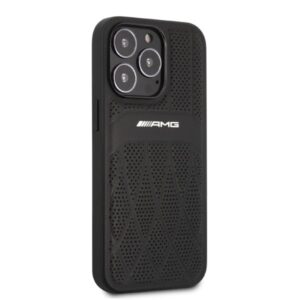 AMG AMHCP13LOSDBK Apple iPhone 13 Pro / 13 6.1" juodos spalvos kietas dėklas with Leather Curved Lines - Image 4