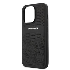 AMG AMHCP13LOSDBK Apple iPhone 13 Pro / 13 6.1" juodos spalvos kietas dėklas with Leather Curved Lines - Image 6