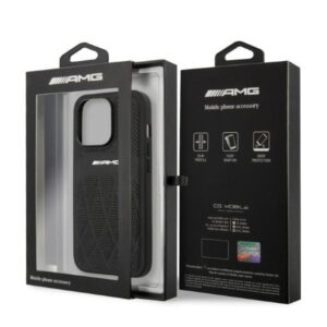 AMG AMHCP13LOSDBK Apple iPhone 13 Pro / 13 6.1" juodos spalvos kietas dėklas with Leather Curved Lines - Image 8