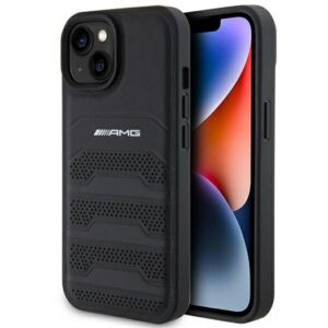 AMG AMHCP15MGSEBK Apple iPhone 15 Plus / 14 Plus 6.7" juodos spalvos kietas dėklas with Leather Debossed Lines