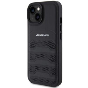 AMG AMHCP15MGSEBK Apple iPhone 15 Plus / 14 Plus 6.7" juodos spalvos kietas dėklas with Leather Debossed Lines - Image 2