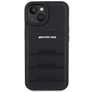 AMG AMHCP15MGSEBK Apple iPhone 15 Plus / 14 Plus 6.7" juodos spalvos kietas dėklas with Leather Debossed Lines - Image 3