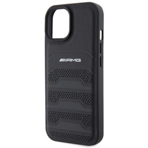 AMG AMHCP15MGSEBK Apple iPhone 15 Plus / 14 Plus 6.7" juodos spalvos kietas dėklas with Leather Debossed Lines - Image 6
