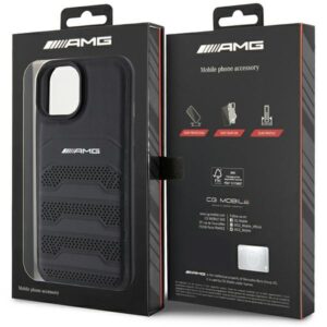 AMG AMHCP15MGSEBK Apple iPhone 15 Plus / 14 Plus 6.7" juodos spalvos kietas dėklas with Leather Debossed Lines - Image 8
