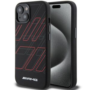 AMG AMHMP15S23SSPK Apple iPhone 15 / 14 / 13 6.1" juodos spalvos kietas dėklas with Silicone Large Rhombuses Pattern and
