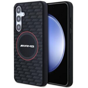 AMG AMHMS24S23SMRK S24 S921 juodos spalvos kietas dėklas with Silicone Carbon Pattern and MagSafe