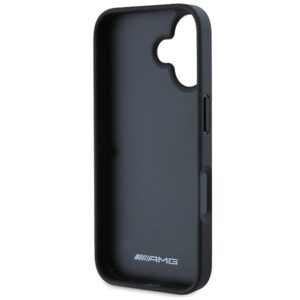 AMG AMHCP16SGSEBK Apple iPhone 16 6.1" juodos spalvos kietas dėklas Leather Debossed Lines juodos spalvos Logo - Image 7