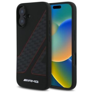 AMG AMHMP16S2SCFR Apple iPhone 16 6,1" juodos spalvos kietas dėklas Checkered Flag Pattern MagSafe