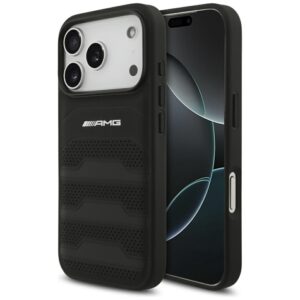 Dėklas AMG Leather Debossed Lines Logo Apple iPhone 17 Pro juodos spalvos