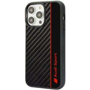 Audi Carbon Fiber Stripe Apple iPhone 14 Pro 6.1" juodos spalvos kietas dėklas AUS-TPUPCIP14P-R8/D1-BK - Image 2