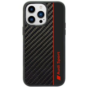 Audi Carbon Fiber Stripe Apple iPhone 14 Pro 6.1" juodos spalvos kietas dėklas AUS-TPUPCIP14P-R8/D1-BK