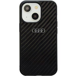 Audi Carbon Fiber Apple iPhone 14 / 15 / 13 6.1" juodos spalvos kietas dėklas AU-TPUPCIP14-R8/D2-BK