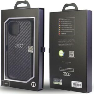 Audi Carbon Fiber Apple iPhone 14 / 15 / 13 6.1" juodos spalvos kietas dėklas AU-TPUPCIP14-R8/D2-BK - Image 3