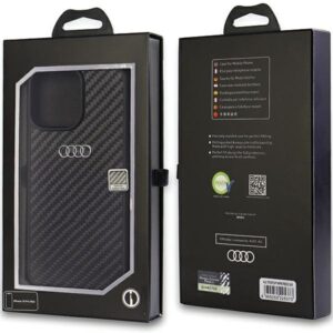 Audi Carbon Fiber Apple iPhone 14 Pro Max 6.7" juodos spalvos kietas dėklas AU-TPUPCIP14PM-R8/D2-BK - Image 3
