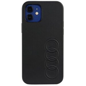 Audi Synthetic Leather Apple iPhone 12 / 12 Pro 6.1" juodos spalvos kietas dėklas AU-TPUPCIP12 P-TT/D1-BK