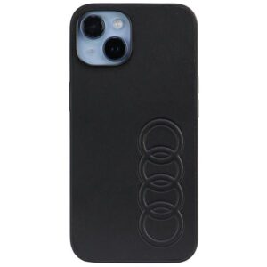 Audi Synthetic Leather Apple iPhone 14 / 15 / 13 6.1" juodos spalvos kietas dėklas AU-TPUPCIP14-TT/D1-BK - Image 1