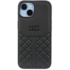 Audi Genuine Leather Apple iPhone 14 / 15 / 13 6.1" juodos spalvos kietas dėklas AU-TPUPCIP14-Q8/D1-BK