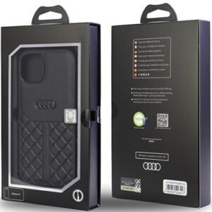 Audi Genuine Leather Apple iPhone 14 / 15 / 13 6.1" juodos spalvos kietas dėklas AU-TPUPCIP14-Q8/D1-BK - Image 7