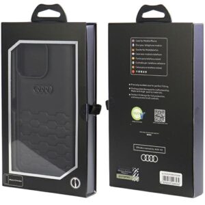 Audi GT Synthetic Leather Apple iPhone 15 Pro Max 6.7" juodos spalvos kietas dėklas AU-TPUPCIP15PM-GT/D2-BK - Image 4