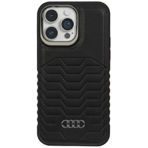 Audi Synthetic Leather MagSafe Apple iPhone 14 Pro Max 6.7" juodos spalvos kietas dėklas AU-TPUPCMIP14PM-GT/D3-BK