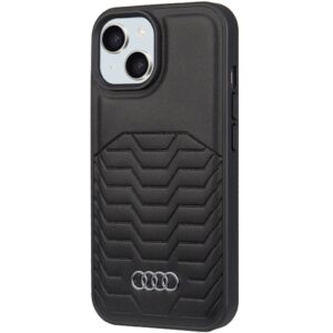 Audi Synthetic Leather MagSafe Apple iPhone 15 / 14 / 13 6.1" juodos spalvos kietas dėklas AU-TPUPCMIP15-GT/D3-BK - Image 2