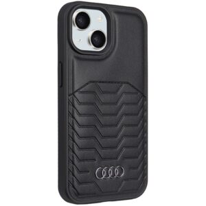 Audi Synthetic Leather MagSafe Apple iPhone 15 / 14 / 13 6.1" juodos spalvos kietas dėklas AU-TPUPCMIP15-GT/D3-BK - Image 6