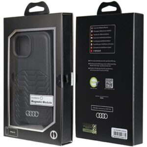 Audi Synthetic Leather MagSafe Apple iPhone 15 / 14 / 13 6.1" juodos spalvos kietas dėklas AU-TPUPCMIP15-GT/D3-BK - Image 7