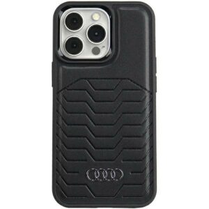 Audi Synthetic Leather MagSafe Apple iPhone 15 Pro 6.1" juodos spalvos kietas dėklas AU-TPUPCMIP15P-GT/D3-BK