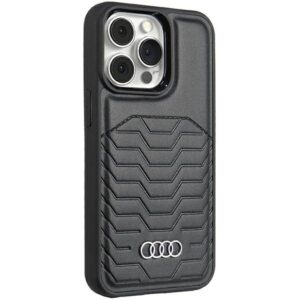 Audi Synthetic Leather MagSafe Apple iPhone 15 Pro 6.1" juodos spalvos kietas dėklas AU-TPUPCMIP15P-GT/D3-BK - Image 2