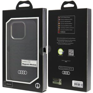Audi Synthetic Leather MagSafe Apple iPhone 15 Pro 6.1" juodos spalvos kietas dėklas AU-TPUPCMIP15P-GT/D3-BK - Image 7