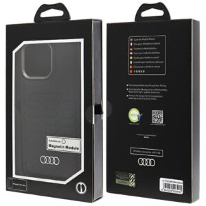Audi Synthetic Leather MagSafe Apple iPhone 15 Pro Max 6.7" juodos spalvos kietas dėklas AU-TPUPCMIP15PM-GT/D3-BK - Image 7