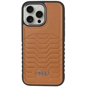 Audi Synthetic Leather MagSafe Apple iPhone 14 Pro 6.1" rudos spalvos kietas dėklas AU-TPUPCMIP14P-GT/D3-BN