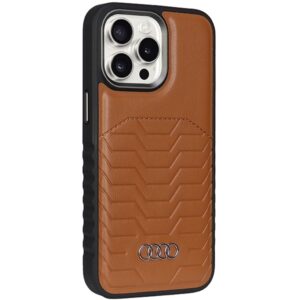 Audi Synthetic Leather MagSafe Apple iPhone 14 Pro 6.1" rudos spalvos kietas dėklas AU-TPUPCMIP14P-GT/D3-BN - Image 6