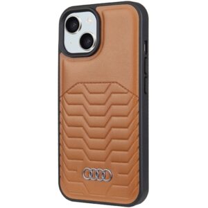 Audi Synthetic Leather MagSafe Apple iPhone 15 / 14 / 13 6.1" rudos spalvos kietas dėklas AU-TPUPCMIP15-GT/D3-BN - Image 2