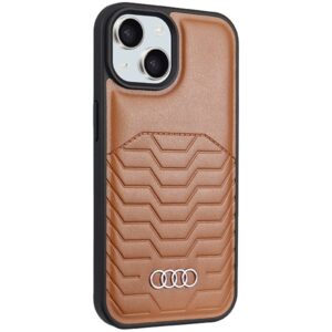 Audi Synthetic Leather MagSafe Apple iPhone 15 / 14 / 13 6.1" rudos spalvos kietas dėklas AU-TPUPCMIP15-GT/D3-BN - Image 6