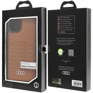 Audi Synthetic Leather MagSafe Apple iPhone 15 Plus / 14 Plus 6.7" rudos spalvos kietas dėklas AU-TPUPCMIP15M-GT - Image 7