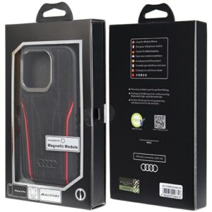 Audi Genuine Leather MagSafe Apple iPhone 14 Pro 6.1" juodos spalvos-red kietas dėklas AU-TPUPCMIP14P-R8/ - Image 8