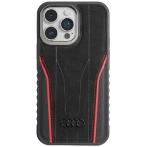 Audi Genuine Leather MagSafe Apple iPhone 15 Pro 6.1" juodos spalvos-red kietas dėklas AU-TPUPCMIP15P-R8/