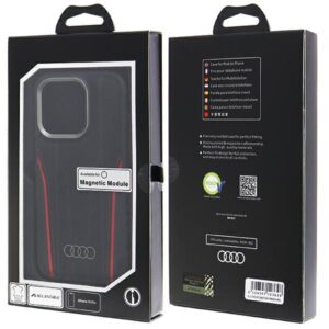 Audi Genuine Leather MagSafe Apple iPhone 15 Pro 6.1" juodos spalvos-red kietas dėklas AU-TPUPCMIP15P-R8/ - Image 10