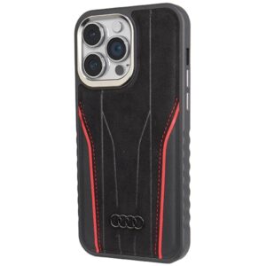 Audi Genuine Leather MagSafe Apple iPhone 15 Pro 6.1" juodos spalvos-red kietas dėklas AU-TPUPCMIP15P-R8/ - Image 2